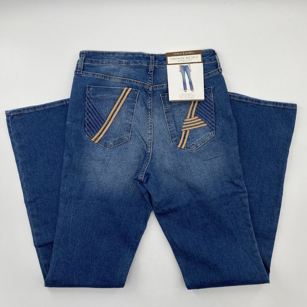 Vintage America Women's Jeans Boot-y Boot Cut Mid-Rise Slim Medium Wash sz 4 NWT